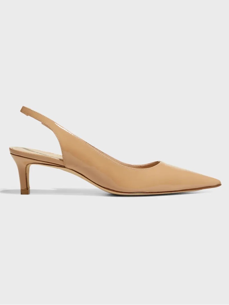 Stuart Weitzman 50 Slingpump Nude Patent Kitten Heel